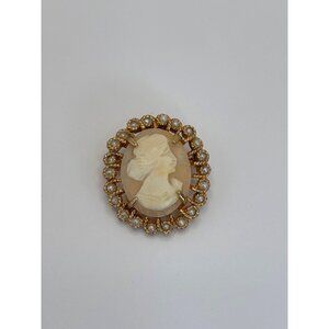 Richelieu Vintage Cameo Gold Tone Pearl Brooch Pendant Pin Signed